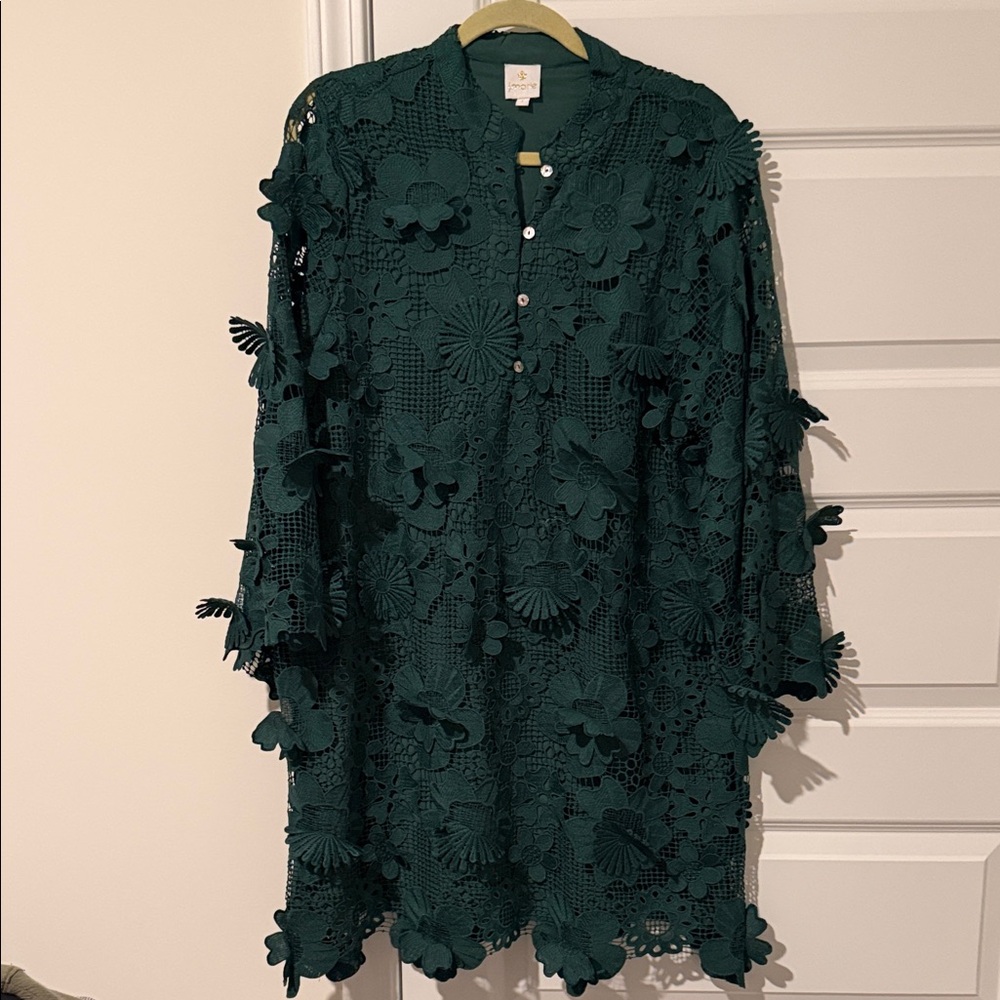 J.Marie The Seraphina Long Sleeve Mesh Flower Applique Green Dress